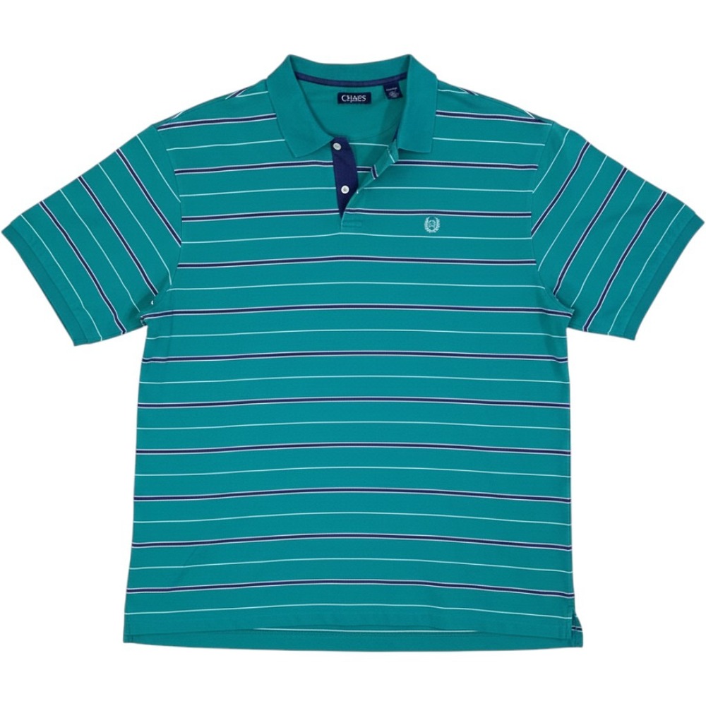 Chaps Mens 3XLT Green Striped Short Sleeve Pique Polo Shirt Tall Fit